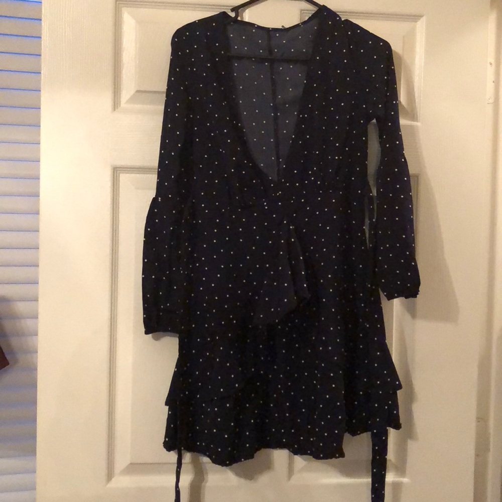 Long sleeve Blue polka dot dress